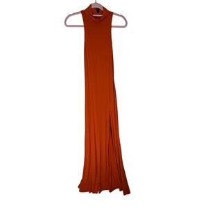 NWT Windsor Rust Orange Sleeveless Moc Neck Stretchy Deep Slit Max Dress Size M